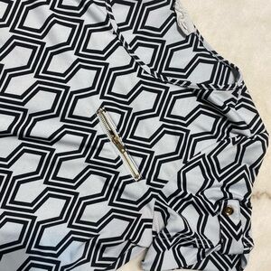 Geometric Black and White Top with Zipper Detail